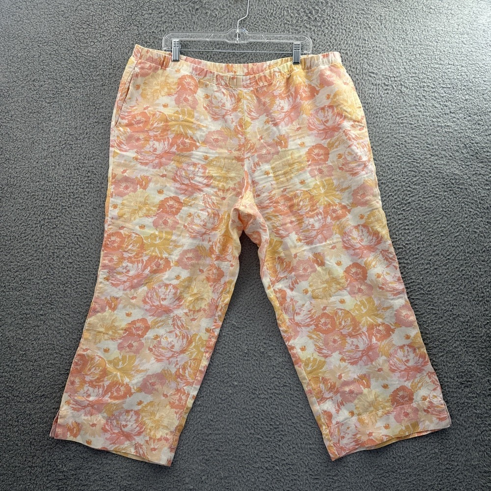 J. Jill 100% Linen Floral Wide Leg Pants Pull On Lagenlook Boho Beach Size Large